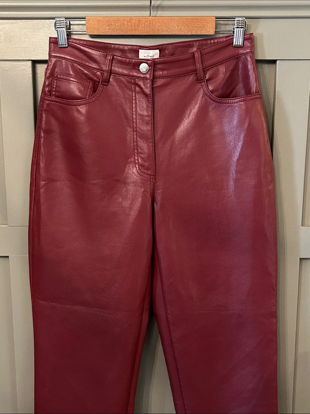 Aritzia Wilfred The Melina High Waist Vegan Leather Pants Garnet Red Size 8